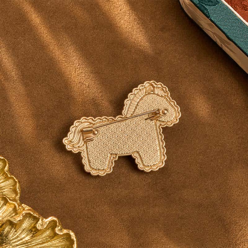 Buddha Stones Song Brocade Handcrafted Purple Horse Prosperity Brooch - image 5