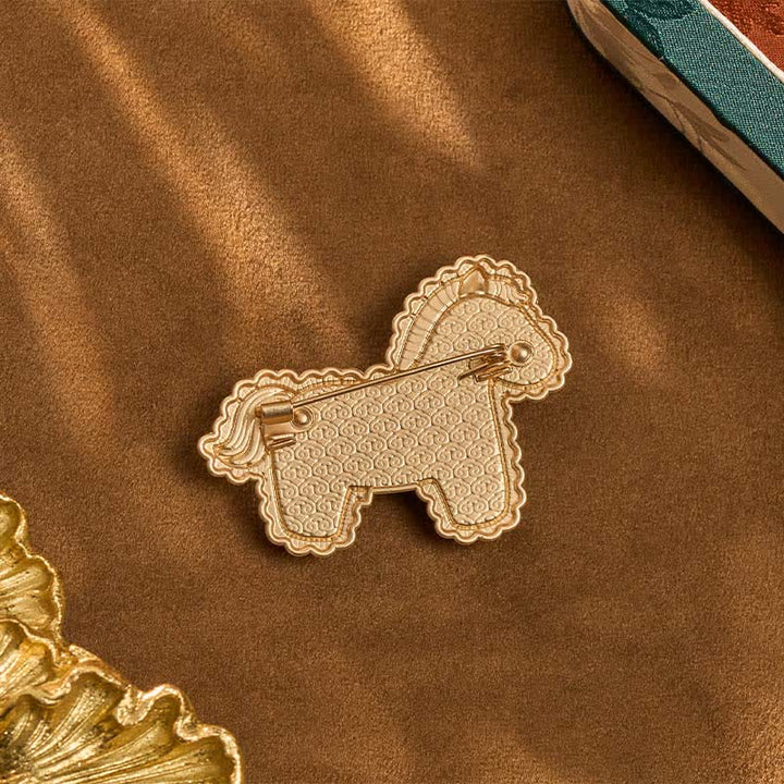 Buddha Stones Song Brocade Handcrafted Purple Horse Prosperity Brooch - image 5