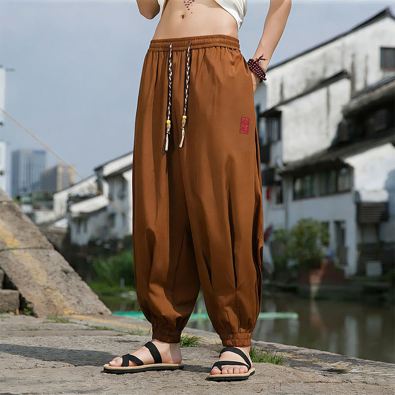 Buddha Stones Summer Casual Drawstring Chinese Character Carefree Embroidery Ankle Pants Men's Harem Pants With Pockets - Sienna - US/UK/AU46，EU56 (5XL) - image 13