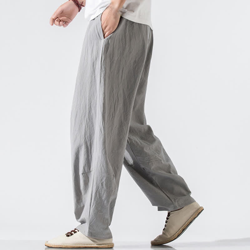 Buddha Stones Summer Casual Minimalist Drawstring Elastic Waist Solid Long Pants Men's Harem Pants With Pockets - image 6