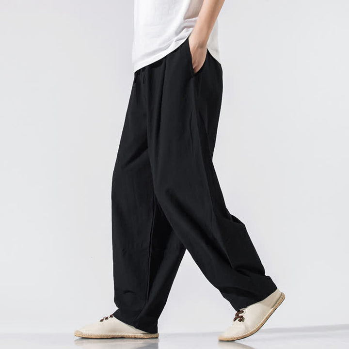 Buddha Stones Summer Casual Minimalist Drawstring Elastic Waist Solid Long Pants Men's Harem Pants With Pockets - image 13