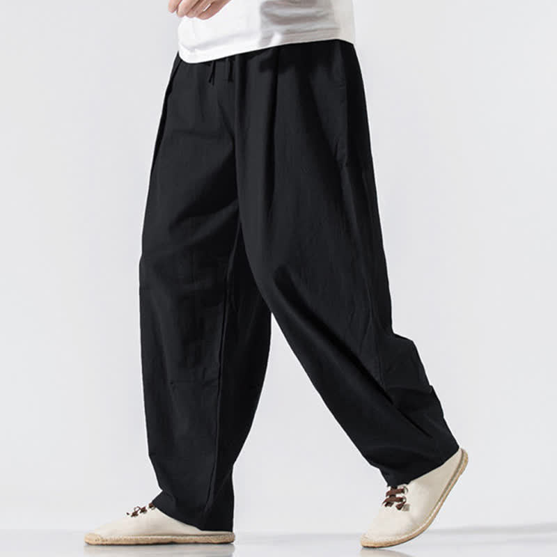 Buddha Stones Summer Casual Minimalist Drawstring Elastic Waist Solid Long Pants Men's Harem Pants With Pockets - Black - US/UK/AU46，EU56 (5XL) - image 7