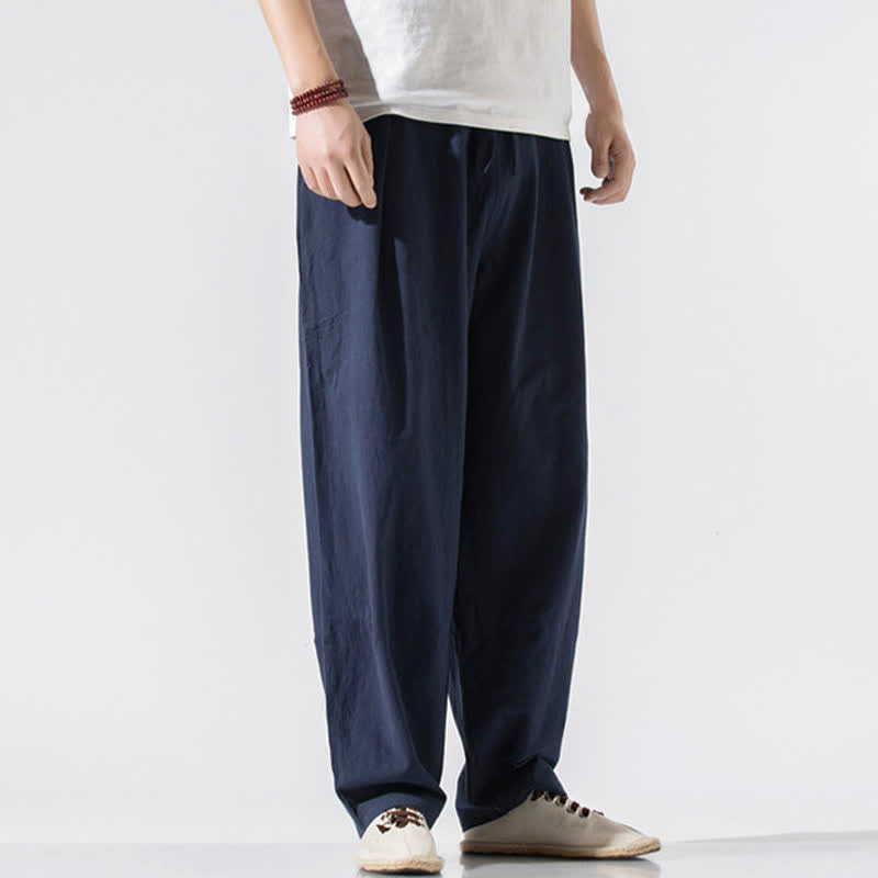 Buddha Stones Summer Casual Minimalist Drawstring Elastic Waist Solid Long Pants Men's Harem Pants With Pockets - image 16