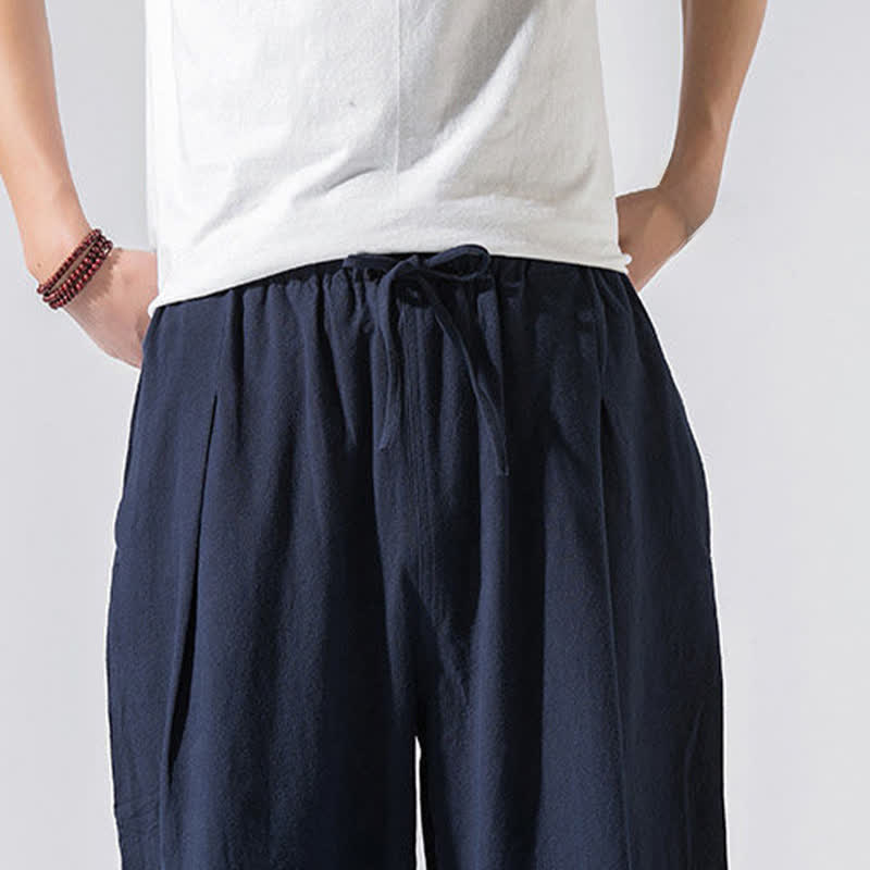 Buddha Stones Summer Casual Minimalist Drawstring Elastic Waist Solid Long Pants Men's Harem Pants With Pockets - image 20