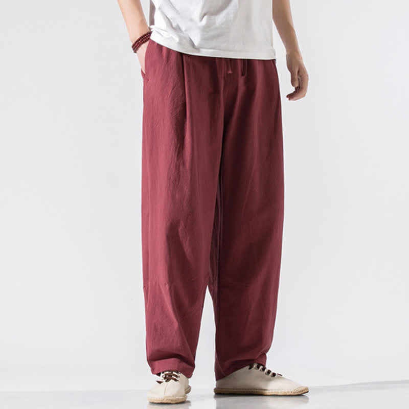 Buddha Stones Summer Casual Minimalist Drawstring Elastic Waist Solid Long Pants Men's Harem Pants With Pockets - Maroon - US/UK/AU46，EU56 (5XL) - image 24