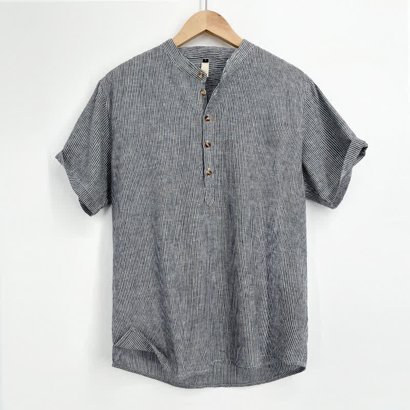 Buddha Stones Summer Half Button Fine Striped Men's Short Sleeve Shirts - LightSteelBlue - US/UK/AU44，EU54 (4XL) - image 11