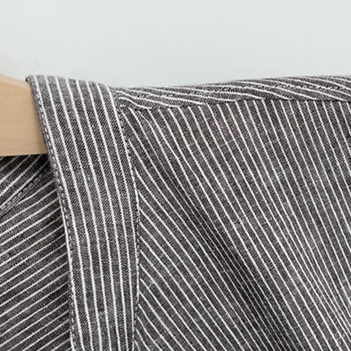 Buddha Stones Summer Half Button Fine Striped Men's Short Sleeve Shirts - image 4