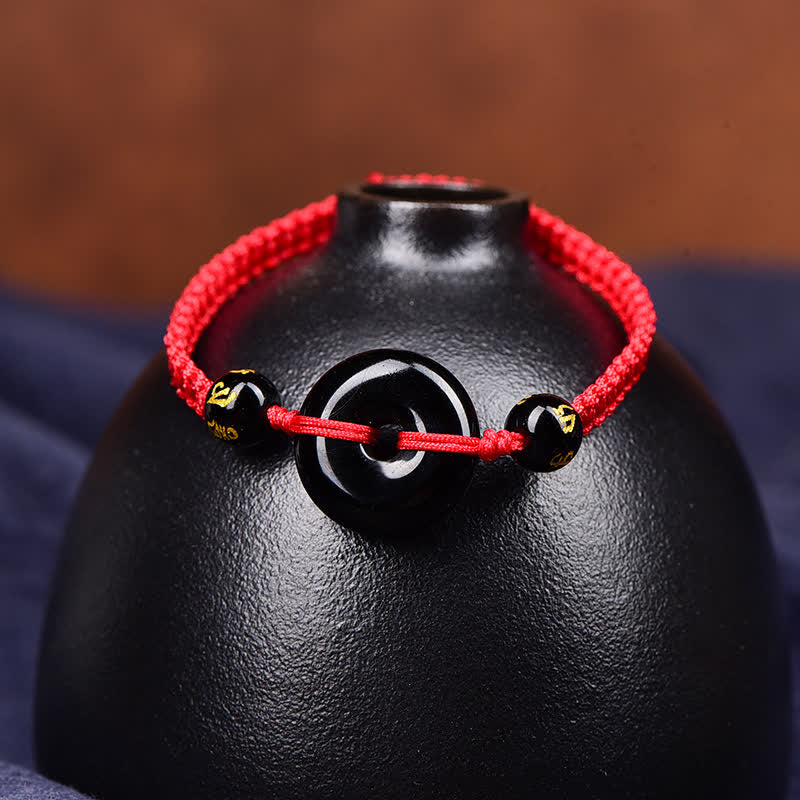 Buddha Stones Black Obsidian Peace Buckle Protection Braided Bracelet - image 2