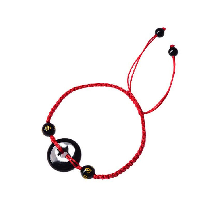 Buddha Stones Black Obsidian Peace Buckle Protection Braided Bracelet - image 10