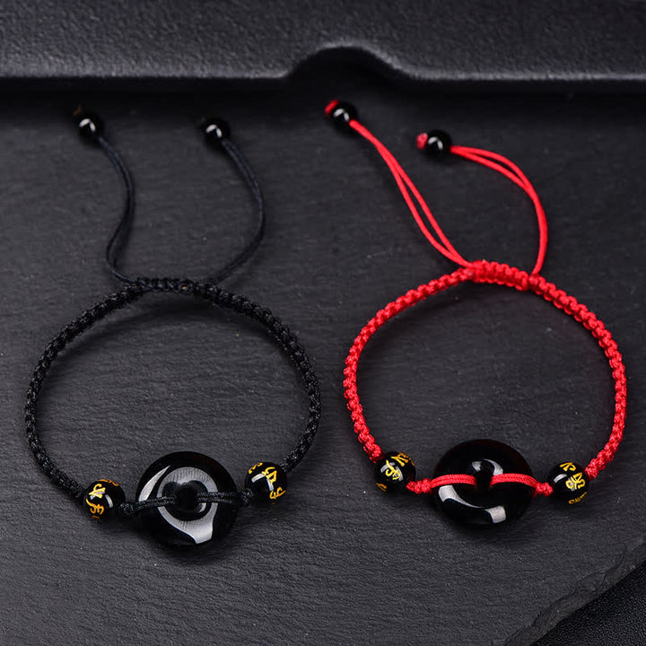 Buddha Stones Black Obsidian Peace Buckle Protection Braided Bracelet - image 8