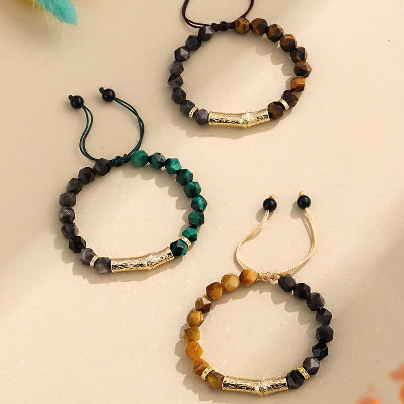Buddha Stones Tiger Eye Silver Sheen Obsidian Bamboo Growth Faceted Bracelet - image 11