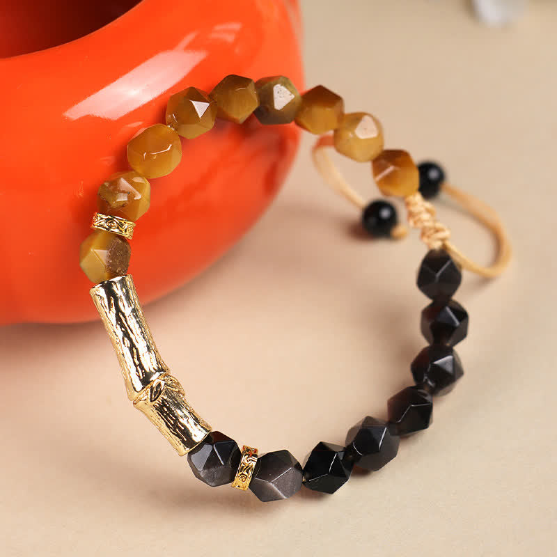 Buddha Stones Tiger Eye Silver Sheen Obsidian Bamboo Growth Faceted Bracelet - image 7