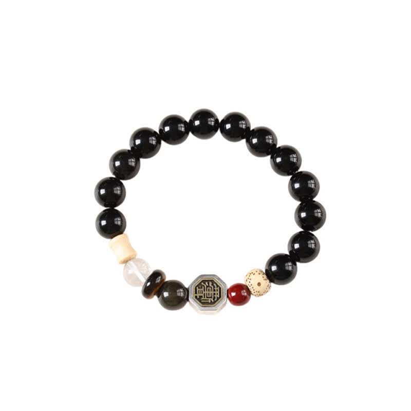 Buddha Stones Black Obsidian Bagua Protection Tibetan Round Bead Bracelet - image 14