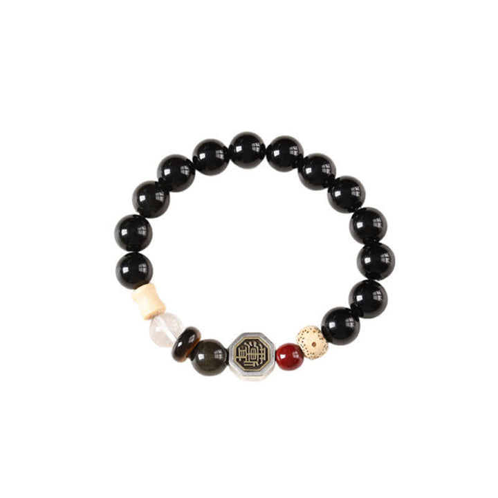 Buddha Stones Black Obsidian Bagua Protection Tibetan Round Bead Bracelet - image 14