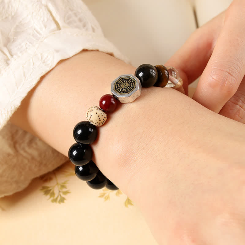 Buddha Stones Black Obsidian Bagua Protection Tibetan Round Bead Bracelet - image 10