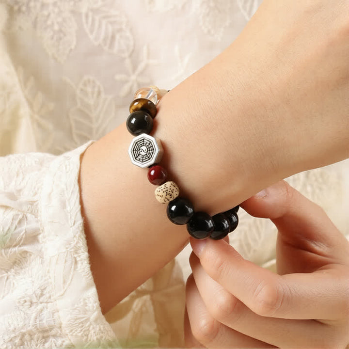 Buddha Stones Black Obsidian Bagua Protection Tibetan Round Bead Bracelet - image 9