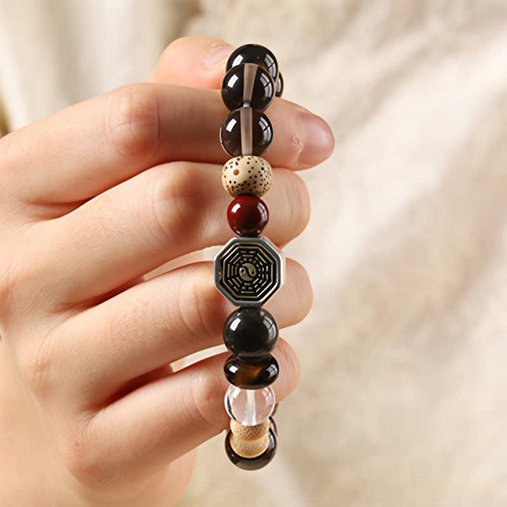 Buddha Stones Black Obsidian Bagua Protection Tibetan Round Bead Bracelet - image 8