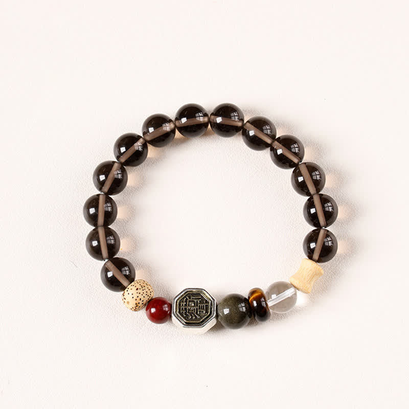 Buddha Stones Black Obsidian Bagua Protection Tibetan Round Bead Bracelet - Ice Obsidian(Purification ♥ Grounding) - image 1