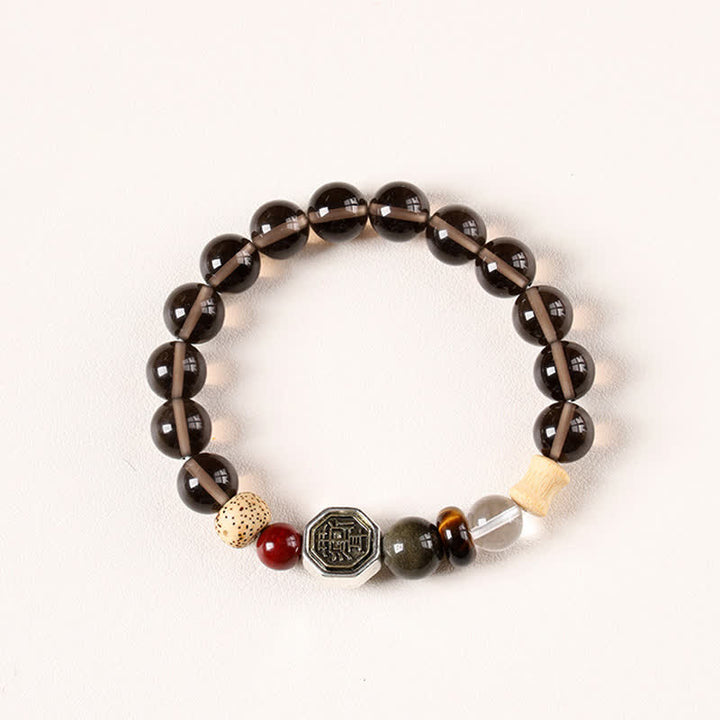 Buddha Stones Black Obsidian Bagua Protection Tibetan Round Bead Bracelet - Ice Obsidian(Purification ♥ Grounding) - image 1