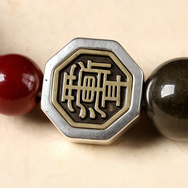 Buddha Stones Black Obsidian Bagua Protection Tibetan Round Bead Bracelet - image 13