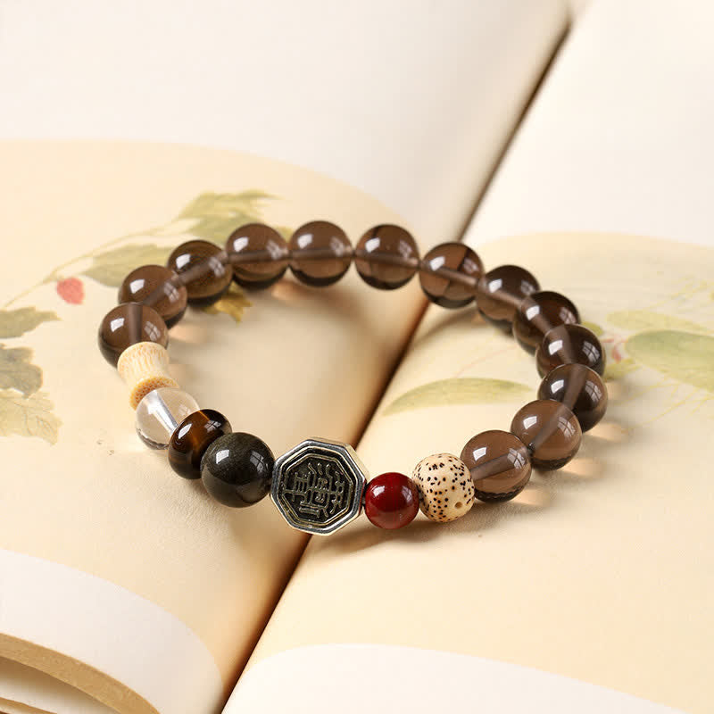 Buddha Stones Black Obsidian Bagua Protection Tibetan Round Bead Bracelet - image 3
