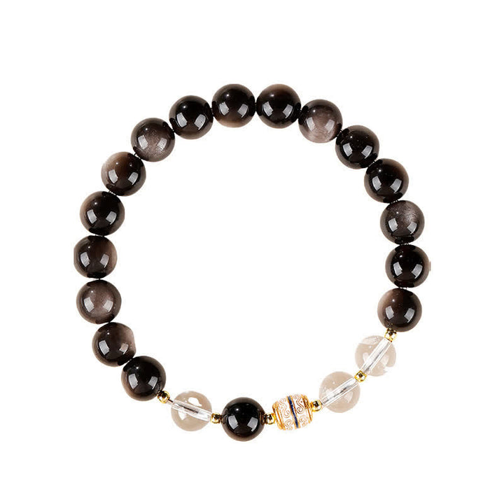 Buddha Stones Silver Sheen Obsidian Dzi Bead Protection Round Bracelet - image 11