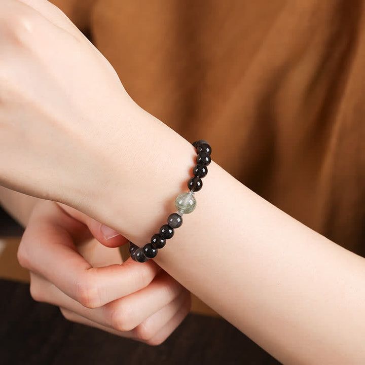 Buddha Stones Black Obsidian Grounding Hand-Woven New Chinese Round Bracelet - image 8