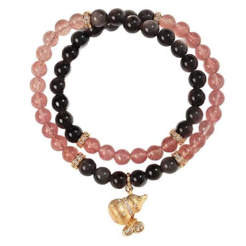 Buddha Stones Strawberry Quartz Gold-Wire Gourd Love Blessing Wrap Bracelet - image 7