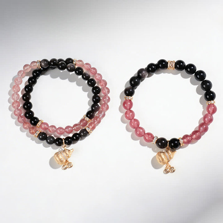 Buddha Stones Strawberry Quartz Gold-Wire Gourd Love Blessing Wrap Bracelet - image 4
