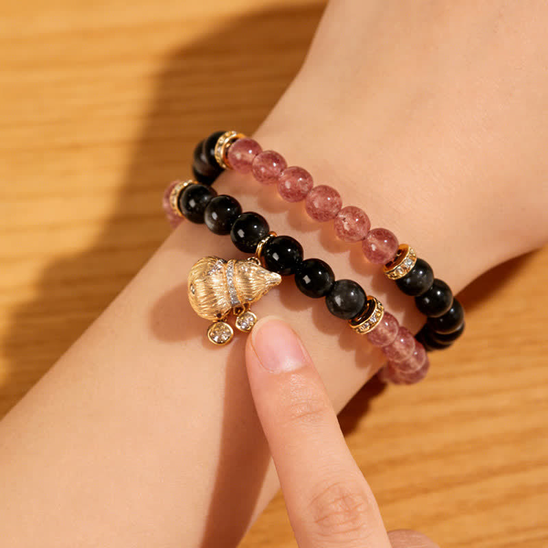 Buddha Stones Strawberry Quartz Gold-Wire Gourd Love Blessing Wrap Bracelet - image 2
