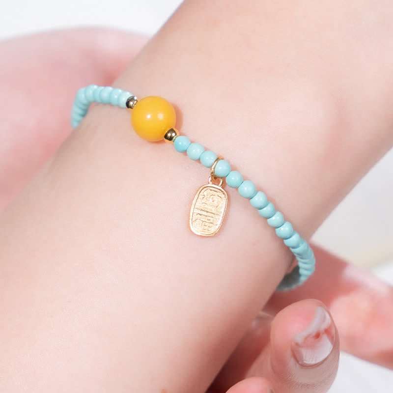 Buddha Stones Turquoise Fu Character Luck Handcrafted Beaded Bracelet - image 8