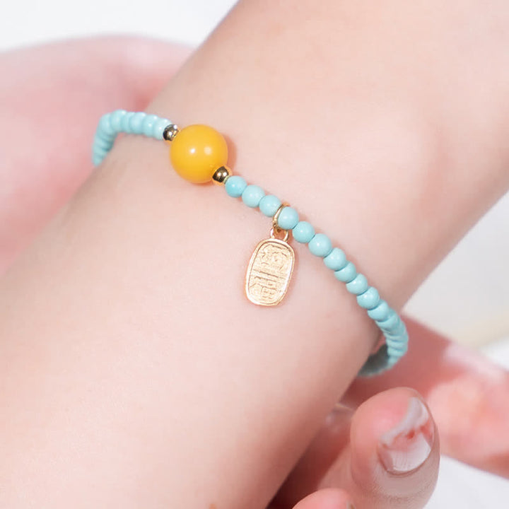 Buddha Stones Turquoise Fu Character Luck Handcrafted Beaded Bracelet - image 8
