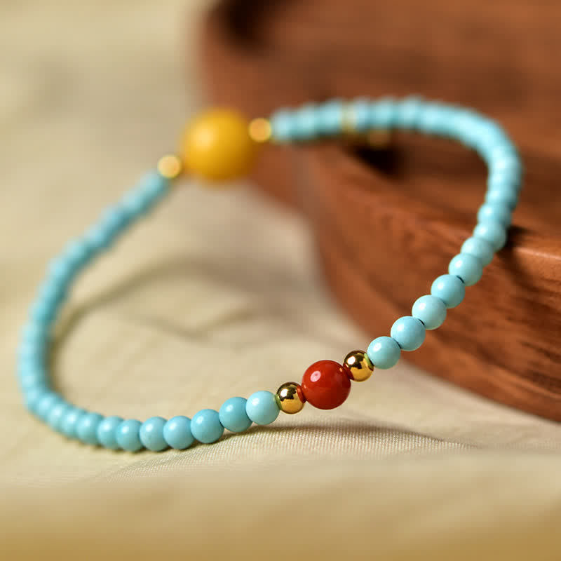 Buddha Stones Turquoise Fu Character Luck Handcrafted Beaded Bracelet - image 3