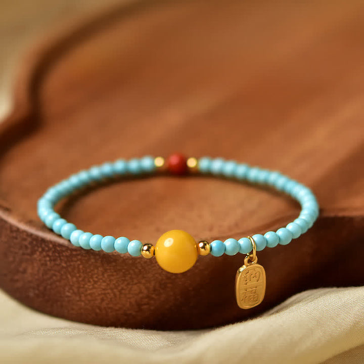 Buddha Stones Turquoise Fu Character Luck Handcrafted Beaded Bracelet - Turquoise(Purification ♥ Serenity) - image 0