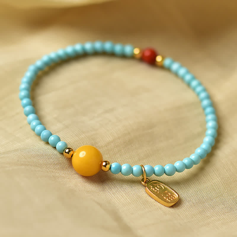 Buddha Stones Turquoise Fu Character Luck Handcrafted Beaded Bracelet - image 7