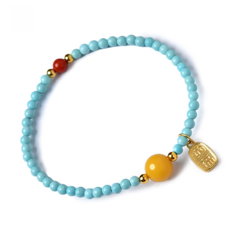 Buddha Stones Turquoise Fu Character Luck Handcrafted Beaded Bracelet - image 11