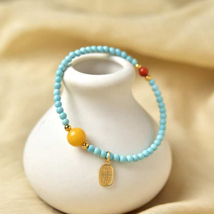 Buddha Stones Turquoise Fu Character Luck Handcrafted Beaded Bracelet - image 4
