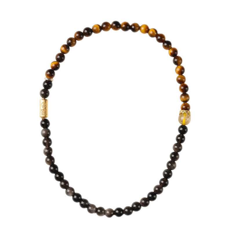 Buddha Stones Tiger Eye Silver Sheen Obsidian Prosperity Hand-Woven Double Wrap Bracelet - image 14