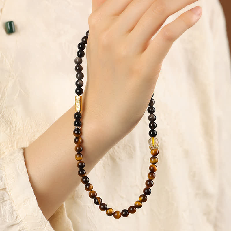 Buddha Stones Tiger Eye Silver Sheen Obsidian Prosperity Hand-Woven Double Wrap Bracelet - image 10