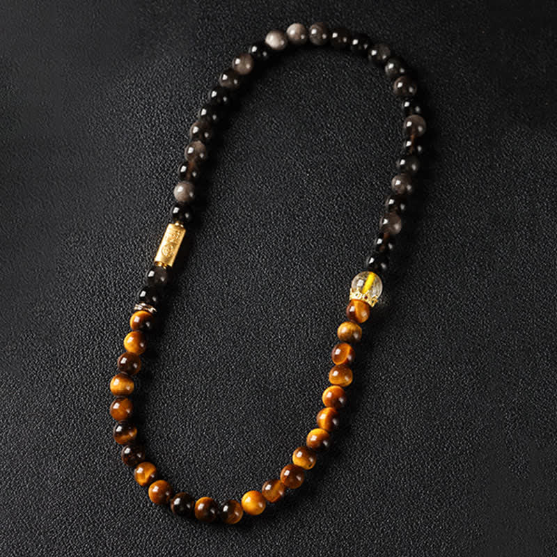 Buddha Stones Tiger Eye Silver Sheen Obsidian Prosperity Hand-Woven Double Wrap Bracelet - image 4