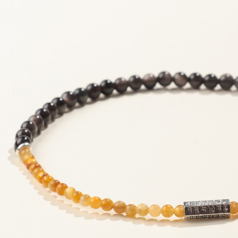 Buddha Stones Silver Sheen Obsidian Om Mani Padme Hum Grounding Double Wrap Bracelet - image 7