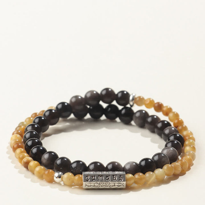 Buddha Stones Silver Sheen Obsidian Om Mani Padme Hum Grounding Double Wrap Bracelet - Style-1 - Silver Sheen Obsidian(Protection♥Soothing) - image 1