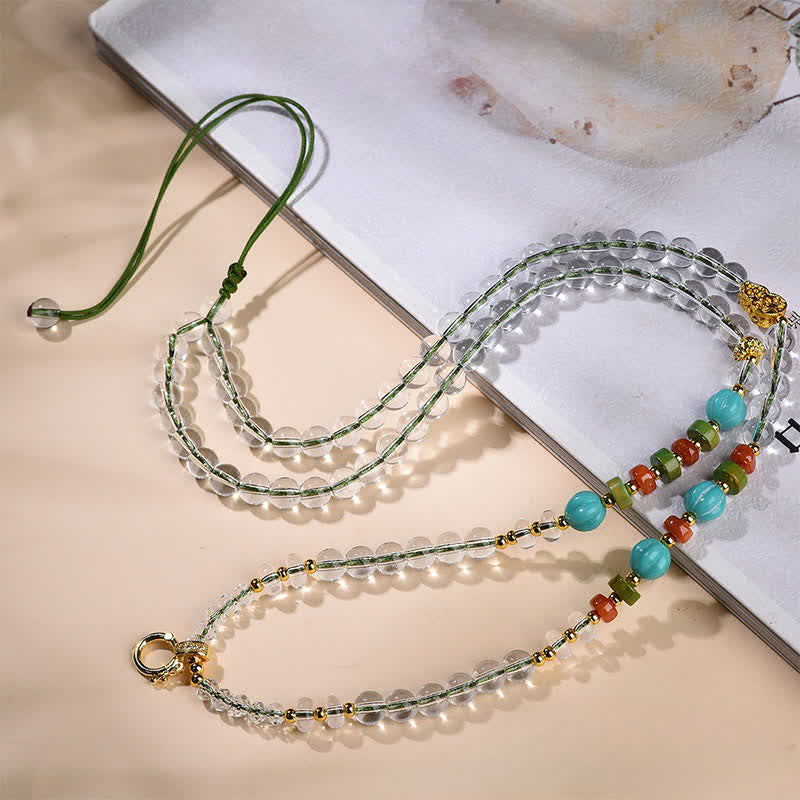 Buddha Stones Handcrafted Clear Quartz Round-Bead Gourd Healing Multi Wear Necklace - image 1