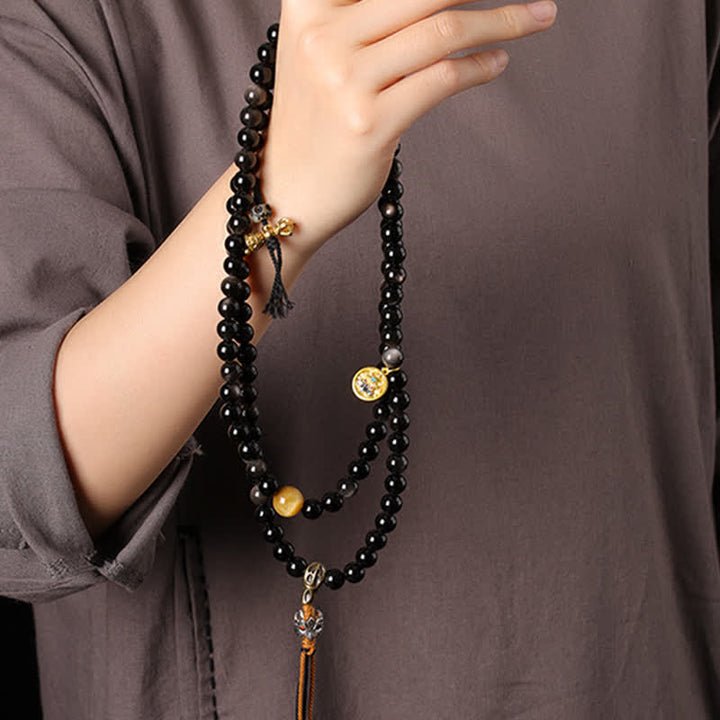 Buddha Stones Silver Sheen Obsidian Garuda Protection Hand-Woven Bead Necklace - image 9