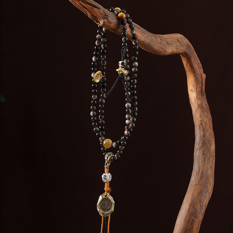 Buddha Stones Silver Sheen Obsidian Garuda Protection Hand-Woven Bead Necklace - image 7