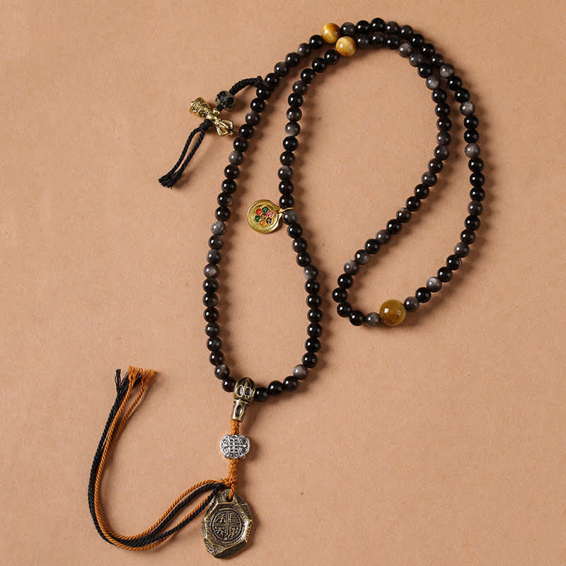 Buddha Stones Silver Sheen Obsidian Garuda Protection Hand-Woven Bead Necklace - image 4