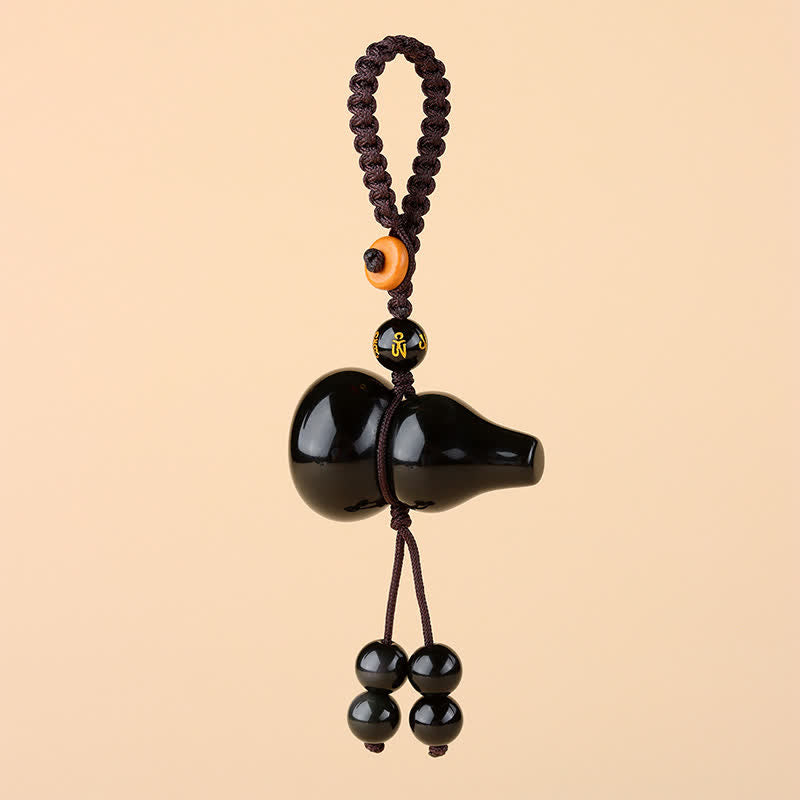 Buddha Stones Rainbow Obsidian Gourd Protection Hand-Woven Vintage Keychains - image 1