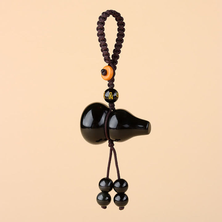 Buddha Stones Rainbow Obsidian Gourd Protection Hand-Woven Vintage Keychains - image 1