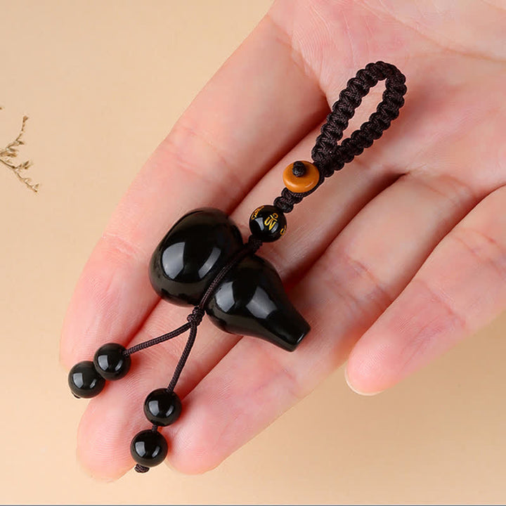 Buddha Stones Rainbow Obsidian Gourd Protection Hand-Woven Vintage Keychains - image 2