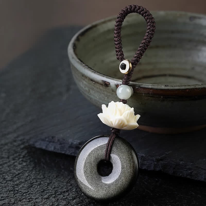 Buddha Stones Rainbow Obsidian Lotus Peace Buckle Protection Keychains - image 3